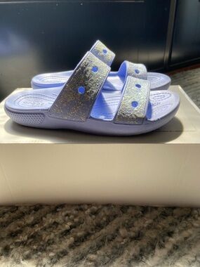 CROCS Kids Glitter Lavender Double-Strap Slide Sandals